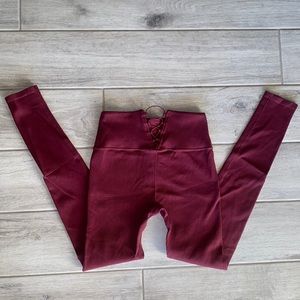 Fabletics Maroon High wasted seamless lace up back workout leggings